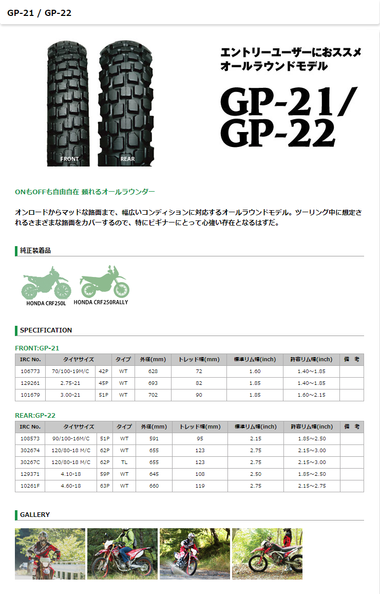 Irc Gp 22 1 80 18 M C 62p Wt Tire