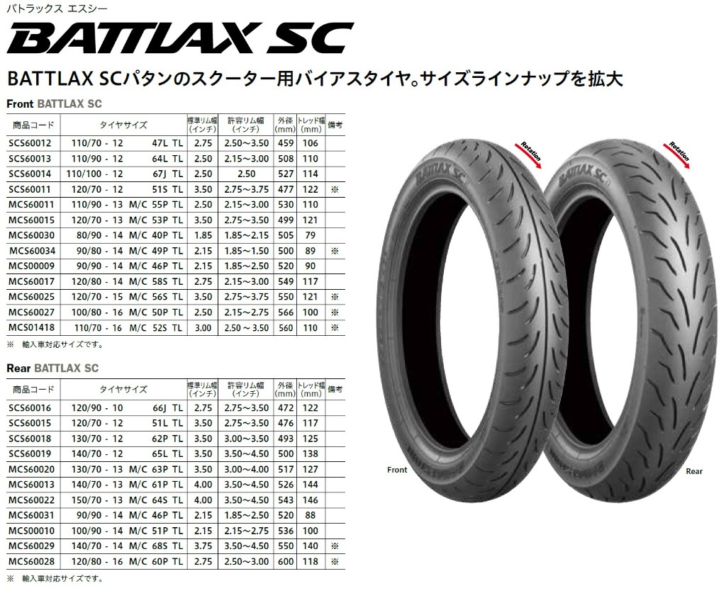 Bridgestone Battlax Sc 80 90 14 M C 40p Tire Mcs